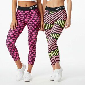 Nike SET of 2 Cropped Print Athletic Running Sport Leggings Pants Small S